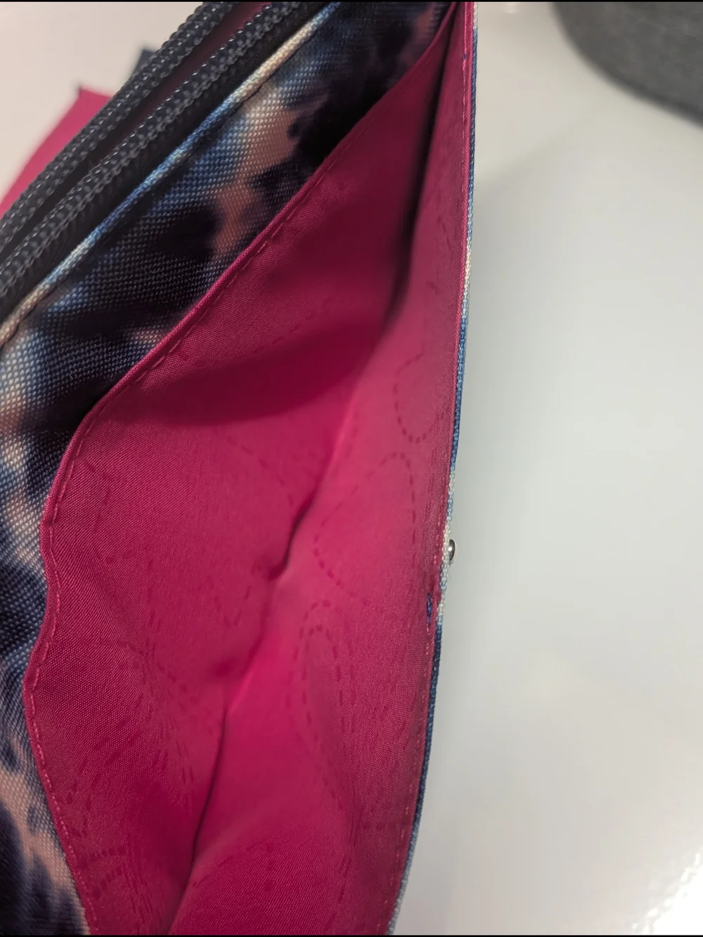 Lily Bloom Tie-Dye Blue Convertible Wallet Clutch Snap Closure Pink Interior